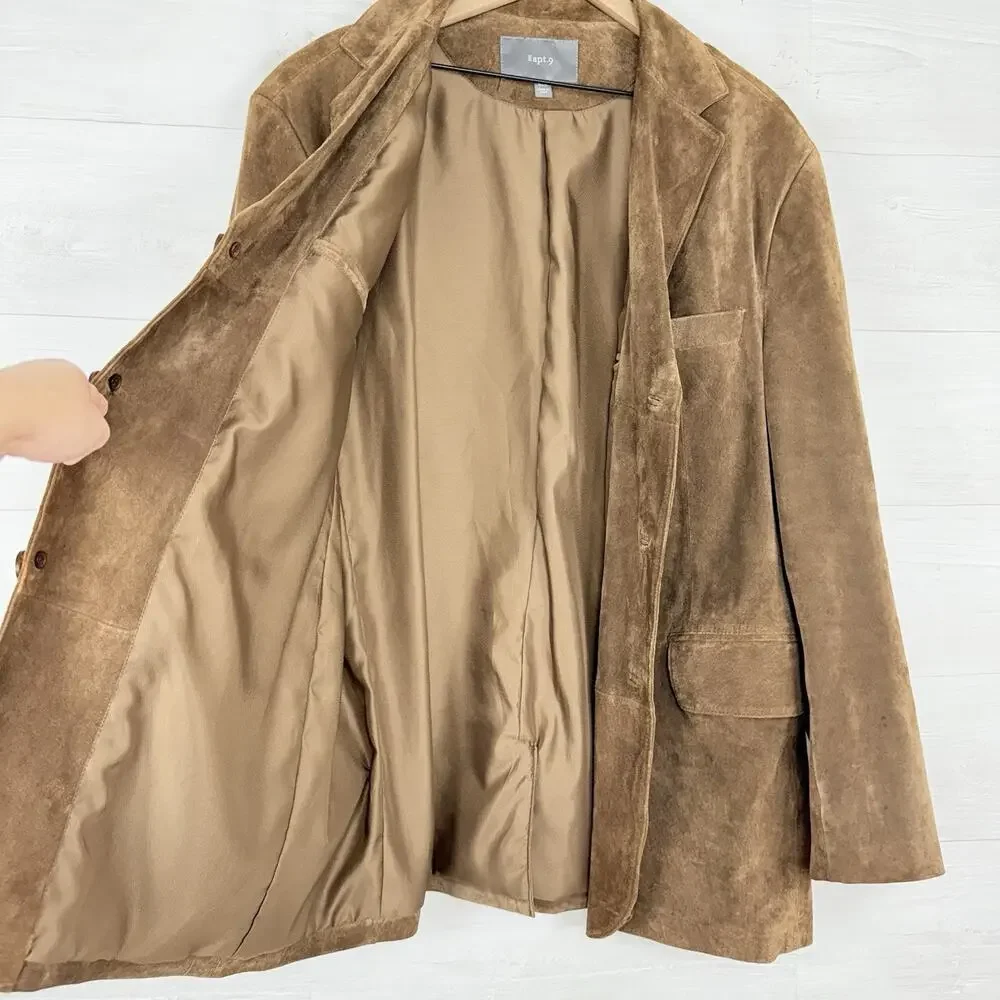 Apt.9 Suede Leather Sport‎ Coat Blazer Men Size 46 R Brown Western Pockets